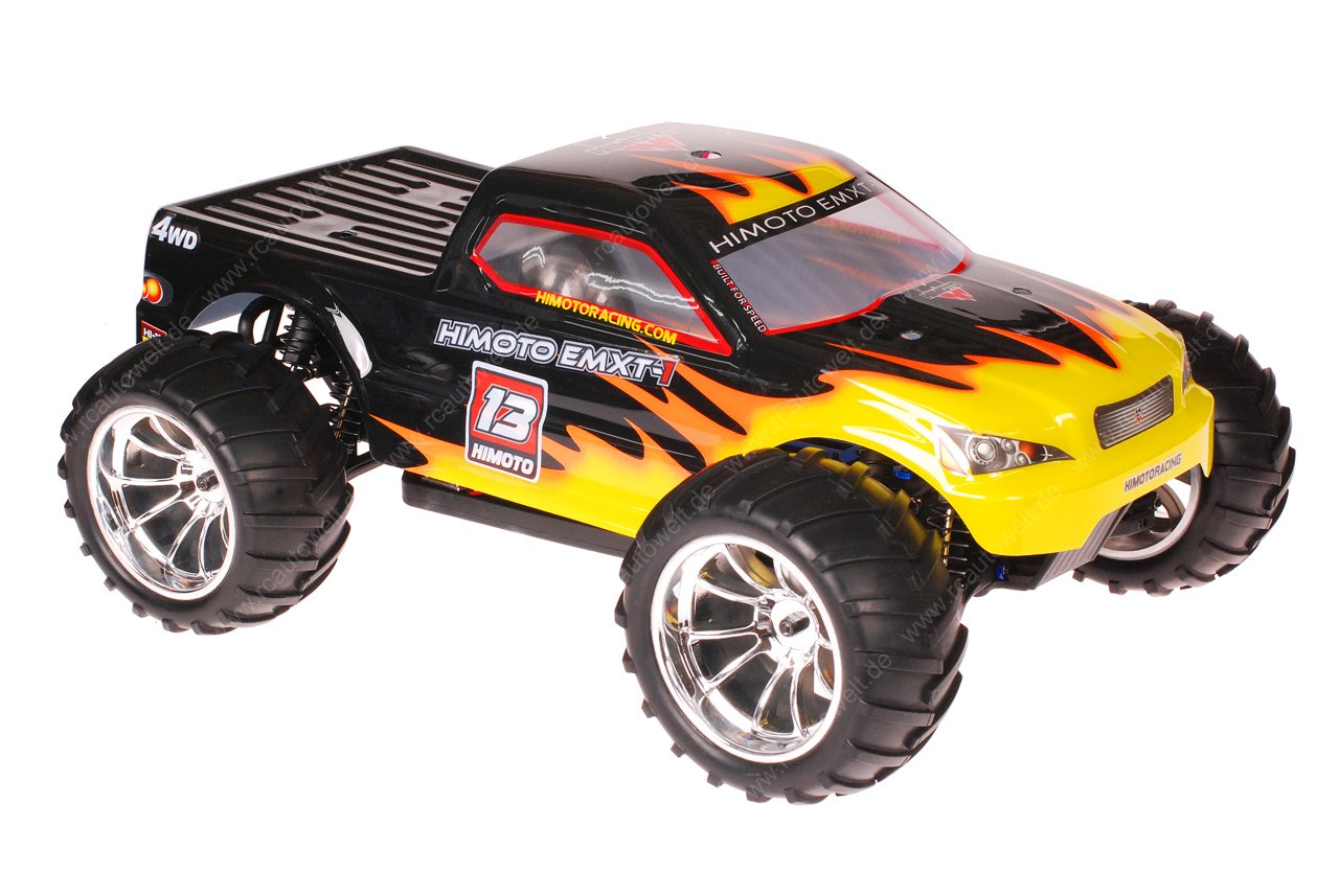 Himoto 1:10 EMXT-1BL Brushless RC Monster Truck Black Flames - Chromfelgen