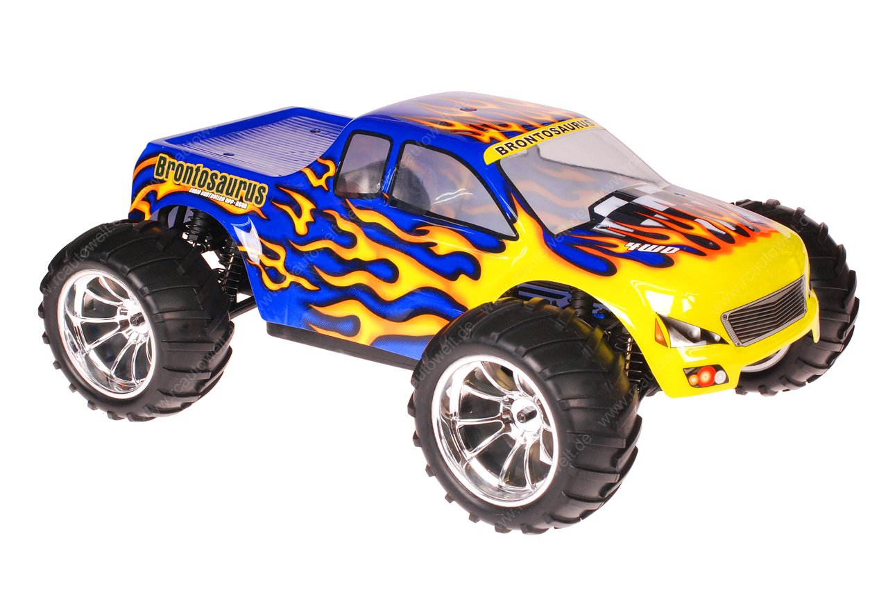 Himoto 1:10 EMXT-1BL Brushless RC Monster Truck Blue Flames - Chromfelgen