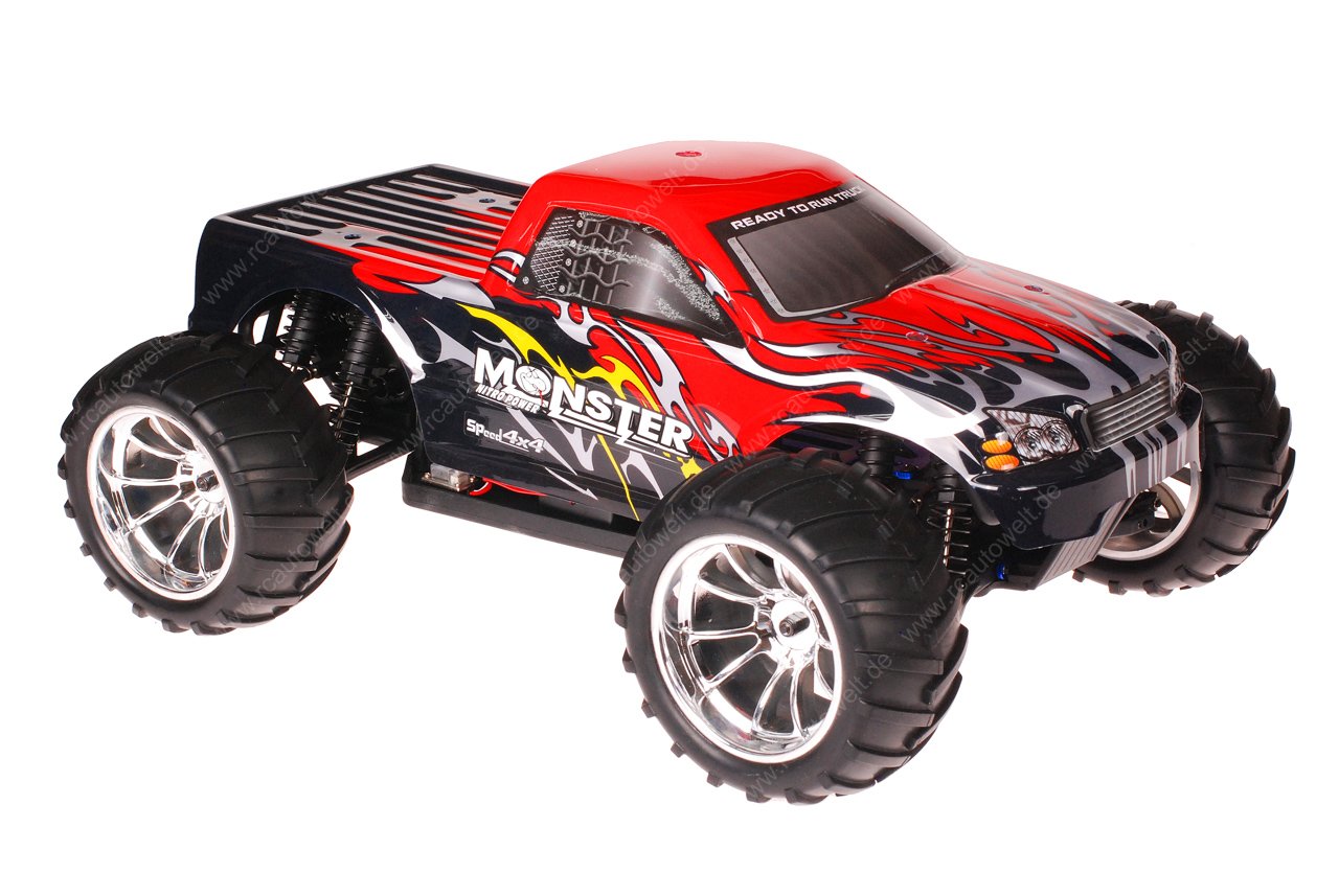 Himoto 1:10 EMXT-1BL Brushless RC Monster Truck Black Red - Chromfelgen